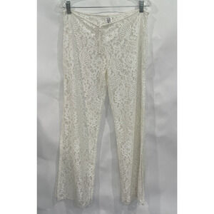 BECCA Split Leg Crochet Swim Cover Up Pants Ivory Floral Sheer Size XS/S Resort